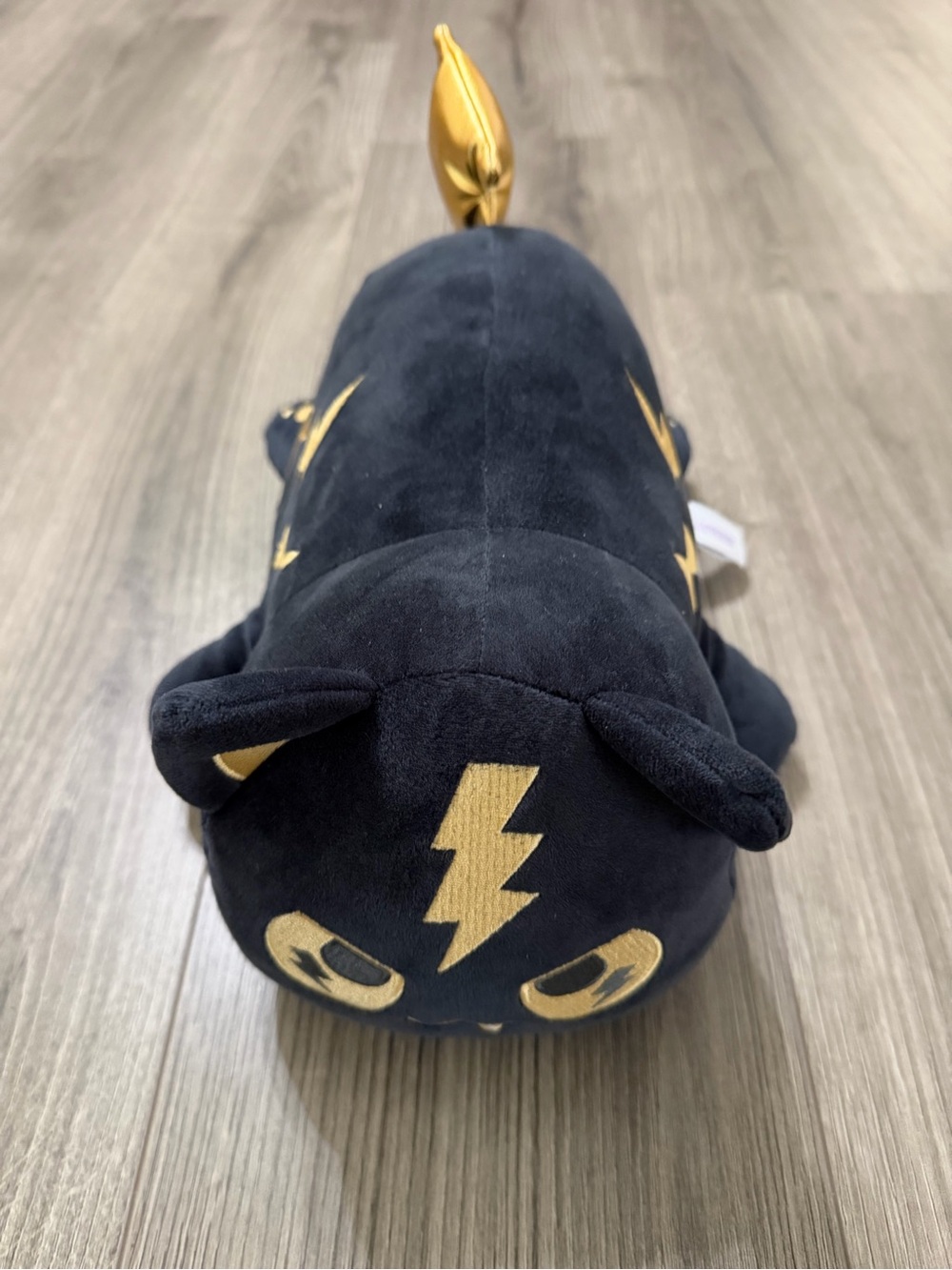 Black Plush Cat Shoulder Bag with Gold Lightning Accent